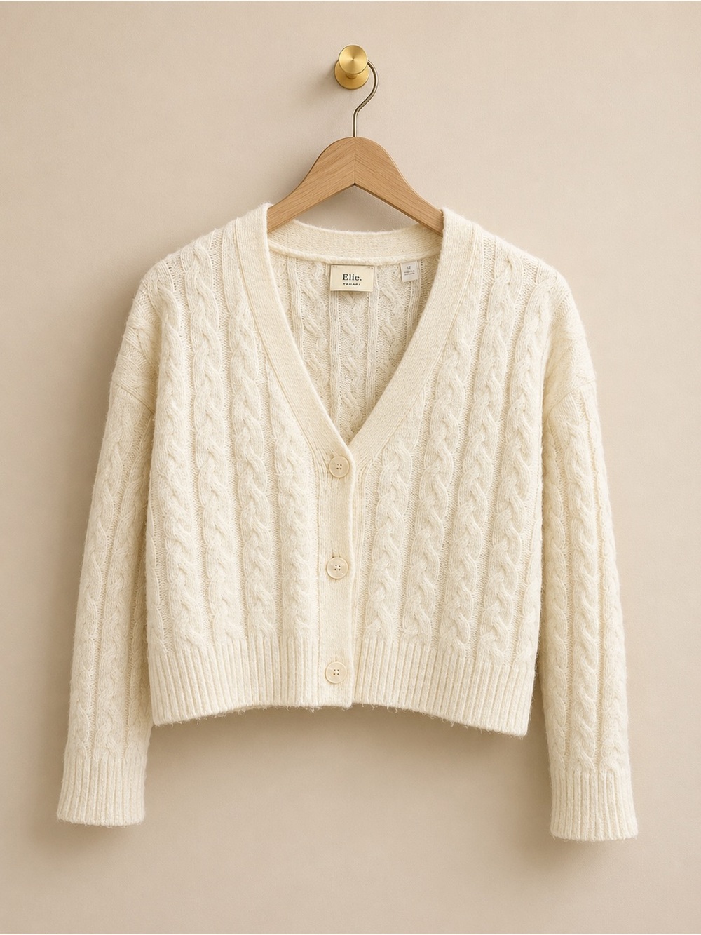 Elie Tahari Ivory Cable Knit Cropped Cardigan Sweater Size Small (retails @ 189)